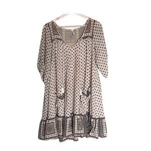 Free People Penny Lane Mini Dress Paisley Print Flowy Tassel Cream Brown Medium